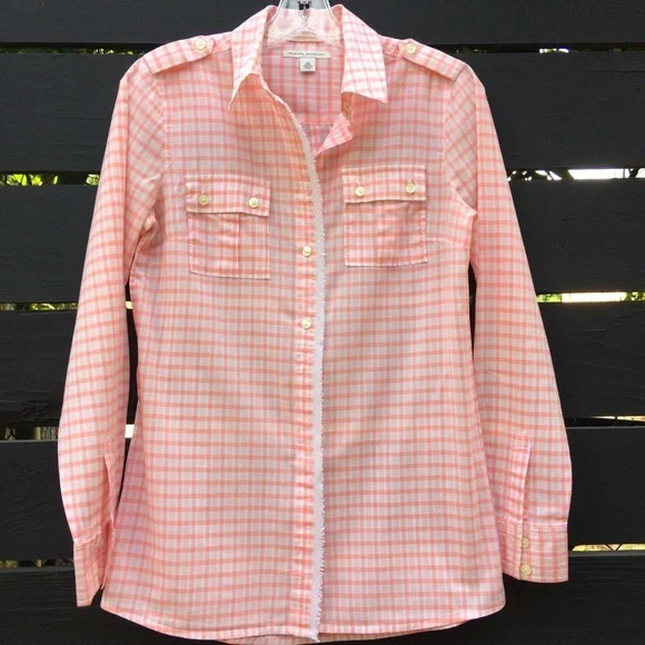 Banana Republic Gingham coral orange button down 100% cotton shirt XS - Picture 12 of 14